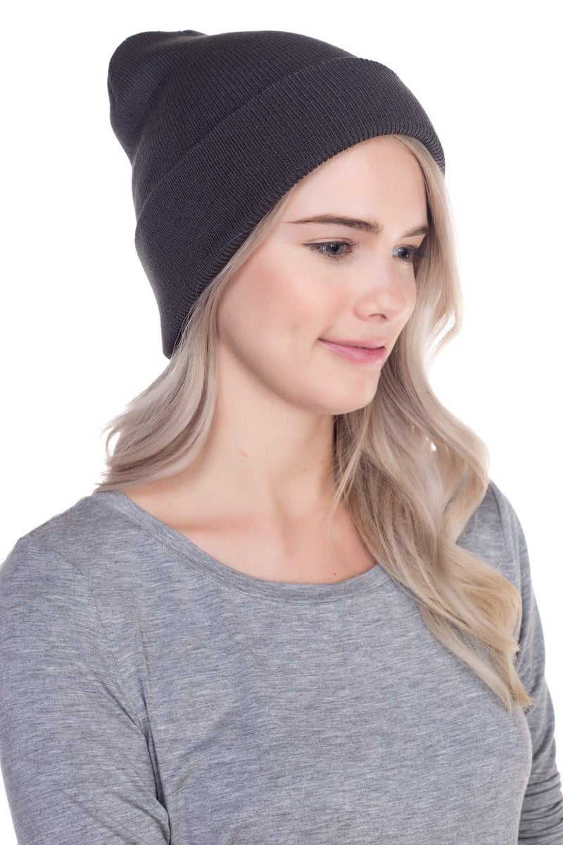 Top Level Unisex Cuffed Plain Skull Beanie Toboggan Knit Hat/Cap, Dark Grey - Image 3
